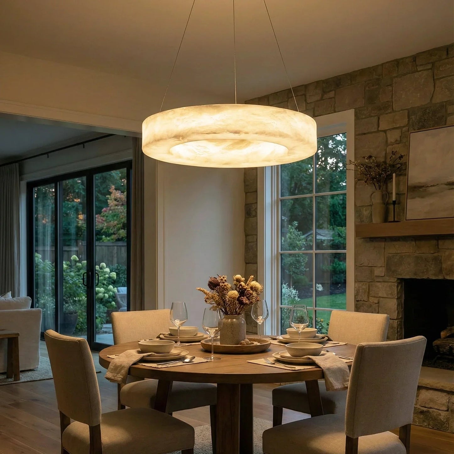 Round Ring Shaped Alabaster Chandelier