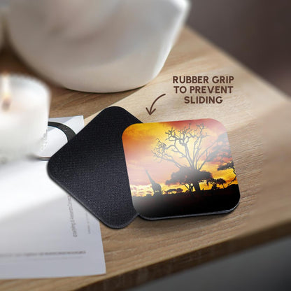 3dRose Island Swag Designs Africa - African Giraffe on African Plains at Sunset, Animal Safari Africa - Coasters (cst_173293)