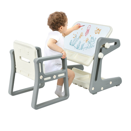 2 in 1 Kids Easel Table and Chair Set with Adjustable Art Painting Board