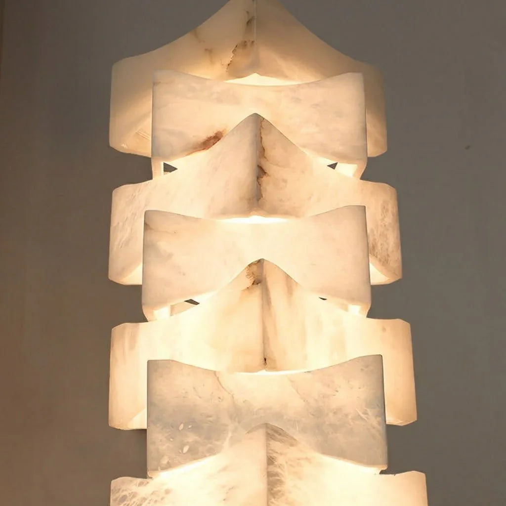 Sculptural Stacked Alabaster Totem Floor Lamp