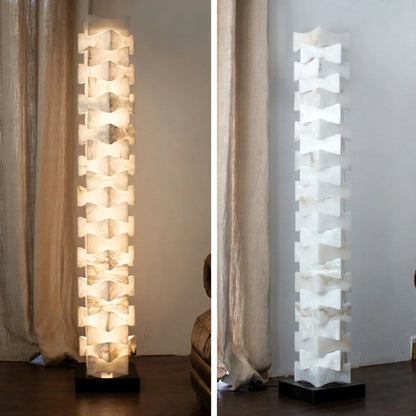 Sculptural Stacked Alabaster Totem Floor Lamp