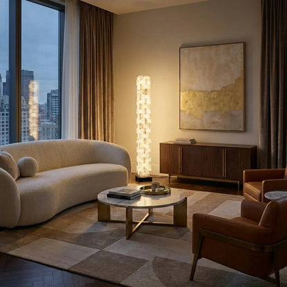 Sculptural Stacked Alabaster Totem Floor Lamp