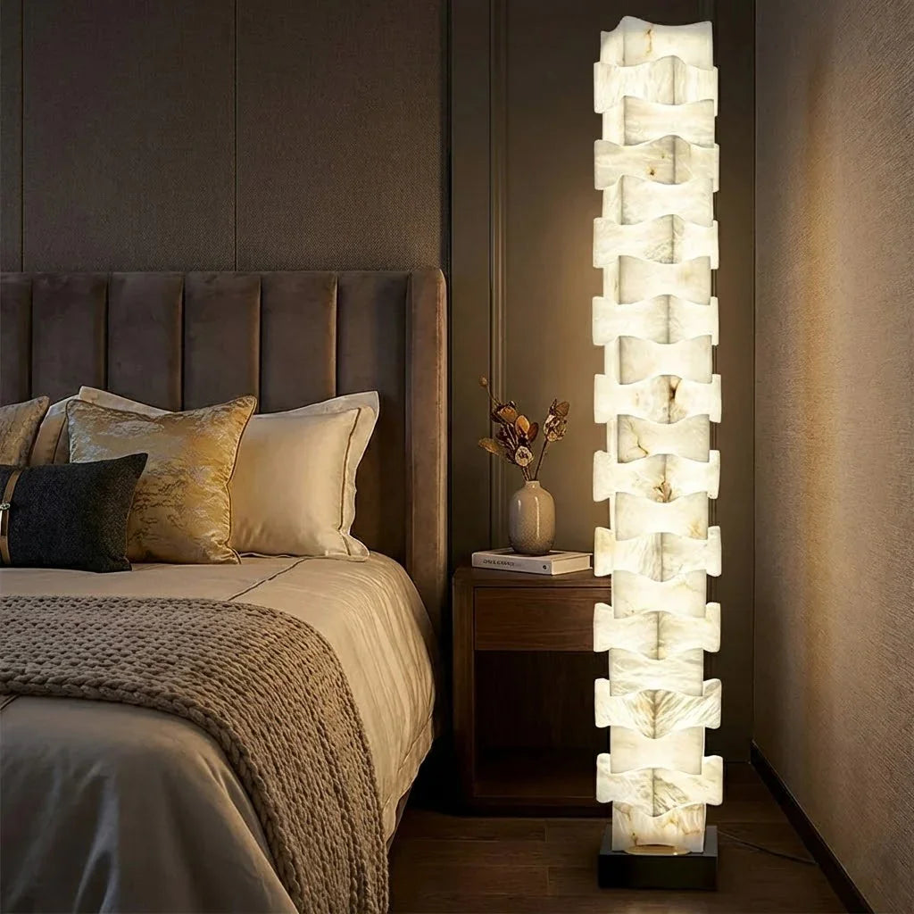 Sculptural Stacked Alabaster Totem Floor Lamp