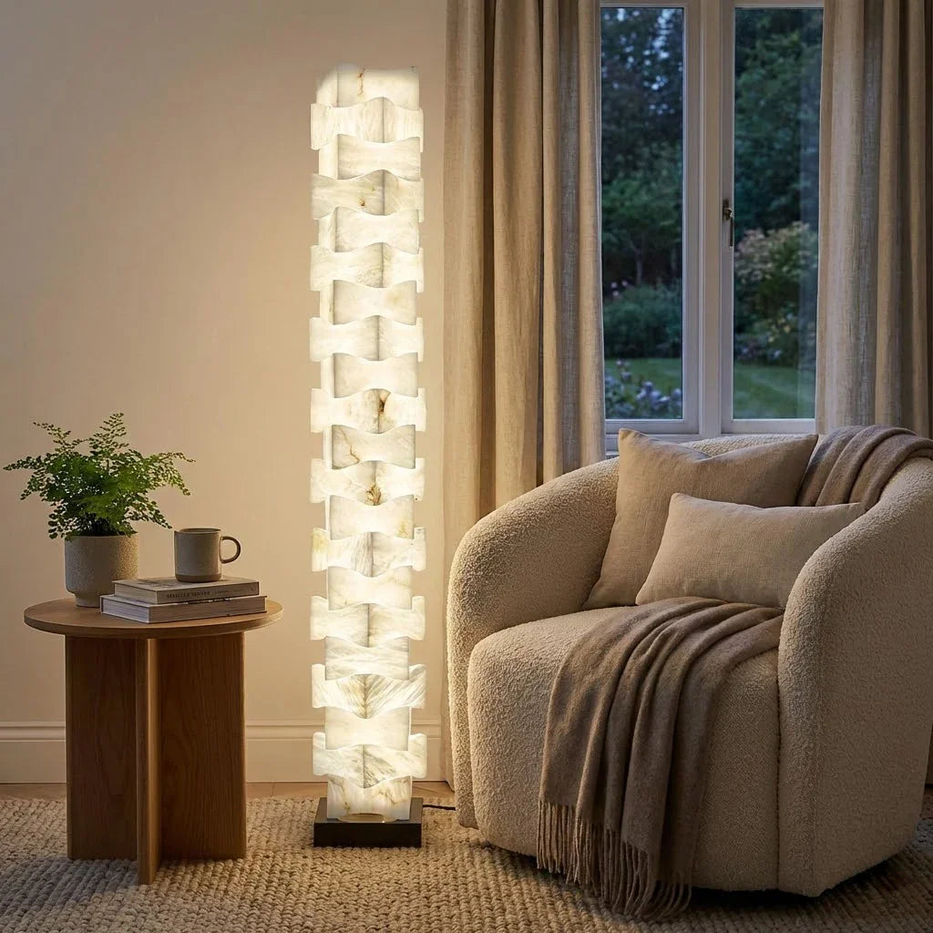 Sculptural Stacked Alabaster Totem Floor Lamp
