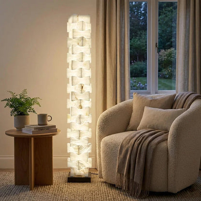 Sculptural Stacked Alabaster Totem Floor Lamp