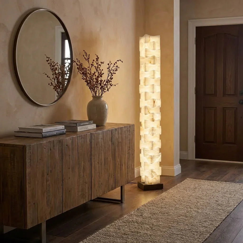 Sculptural Stacked Alabaster Totem Floor Lamp