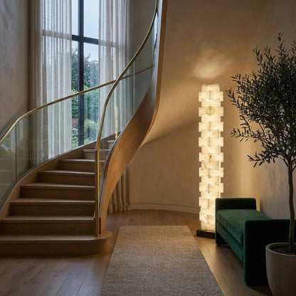 Sculptural Stacked Alabaster Totem Floor Lamp