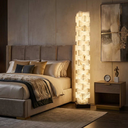 Sculptural Stacked Alabaster Totem Floor Lamp