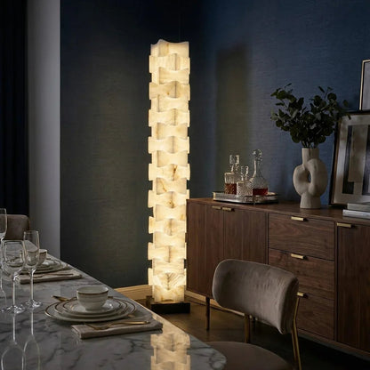 Sculptural Stacked Alabaster Totem Floor Lamp