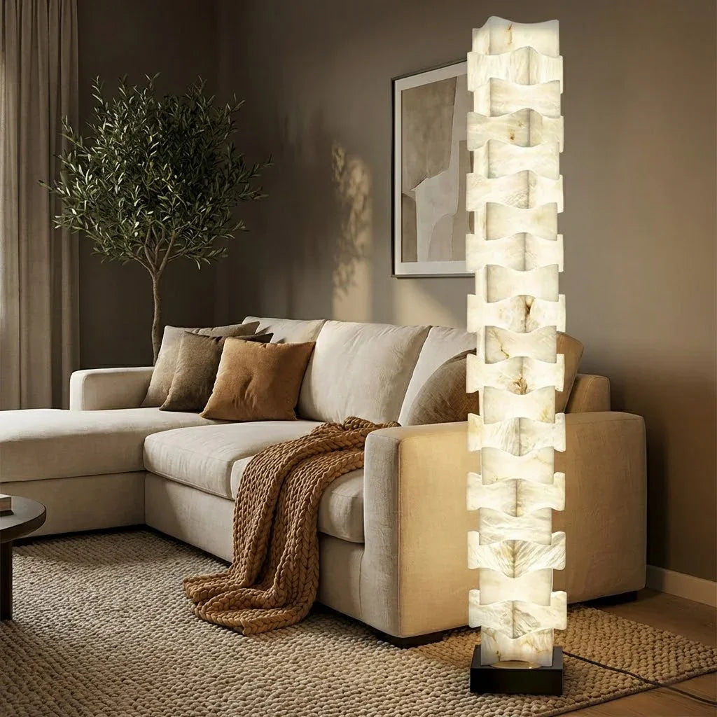 Sculptural Stacked Alabaster Totem Floor Lamp