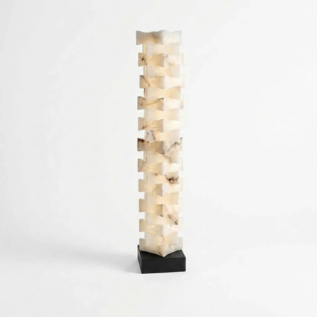 Sculptural Stacked Alabaster Totem Floor Lamp