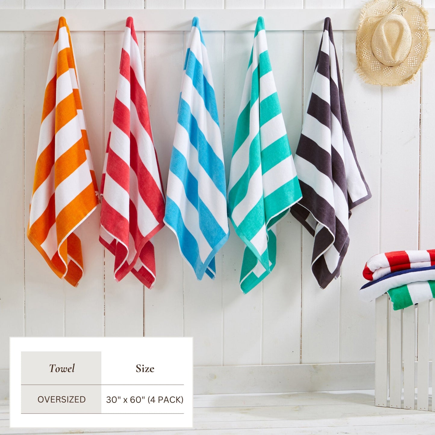 Cotton Velour Cabana Stripe Beach Towel - Novia Collection.