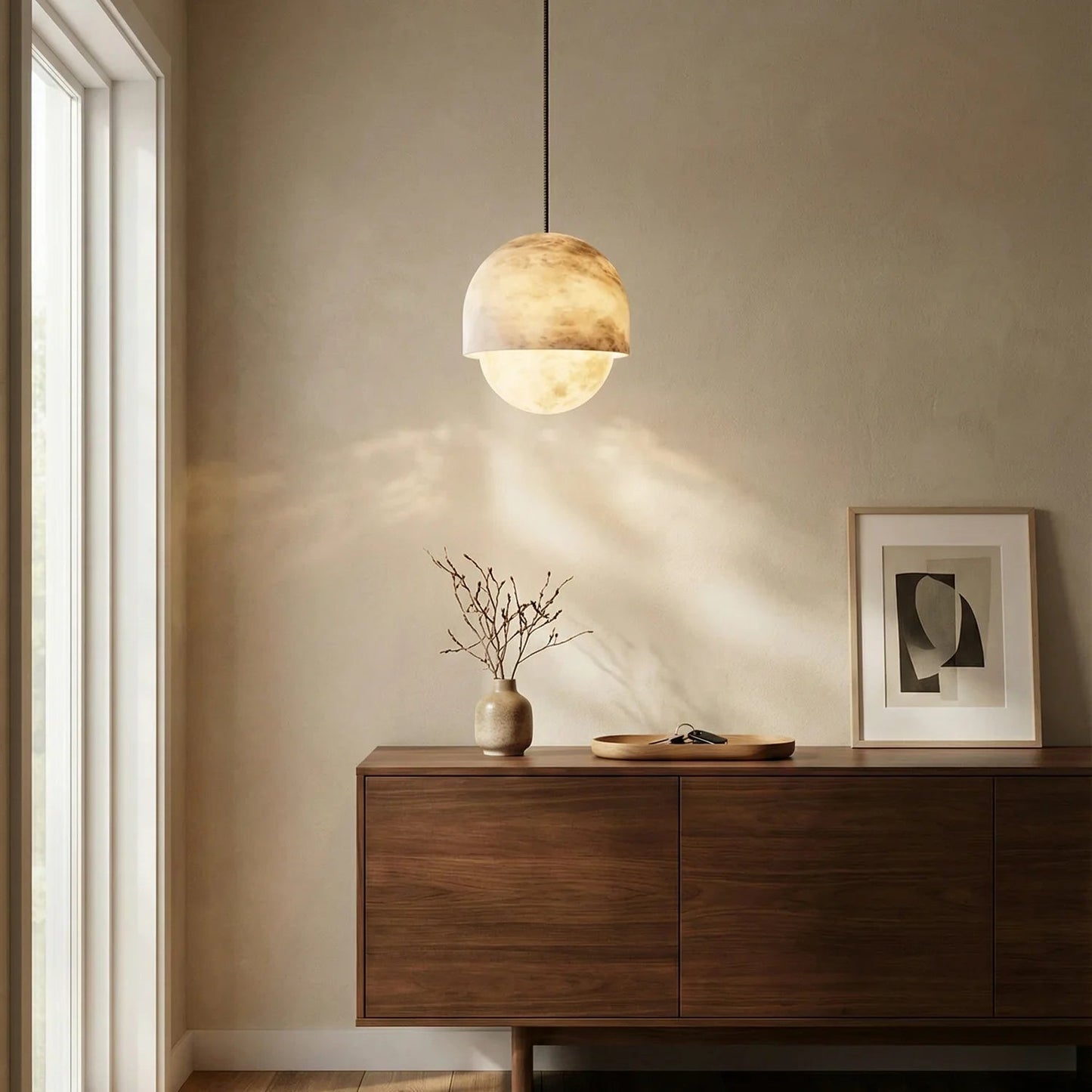 Semicircular Lunar Alabaster Pendant Light