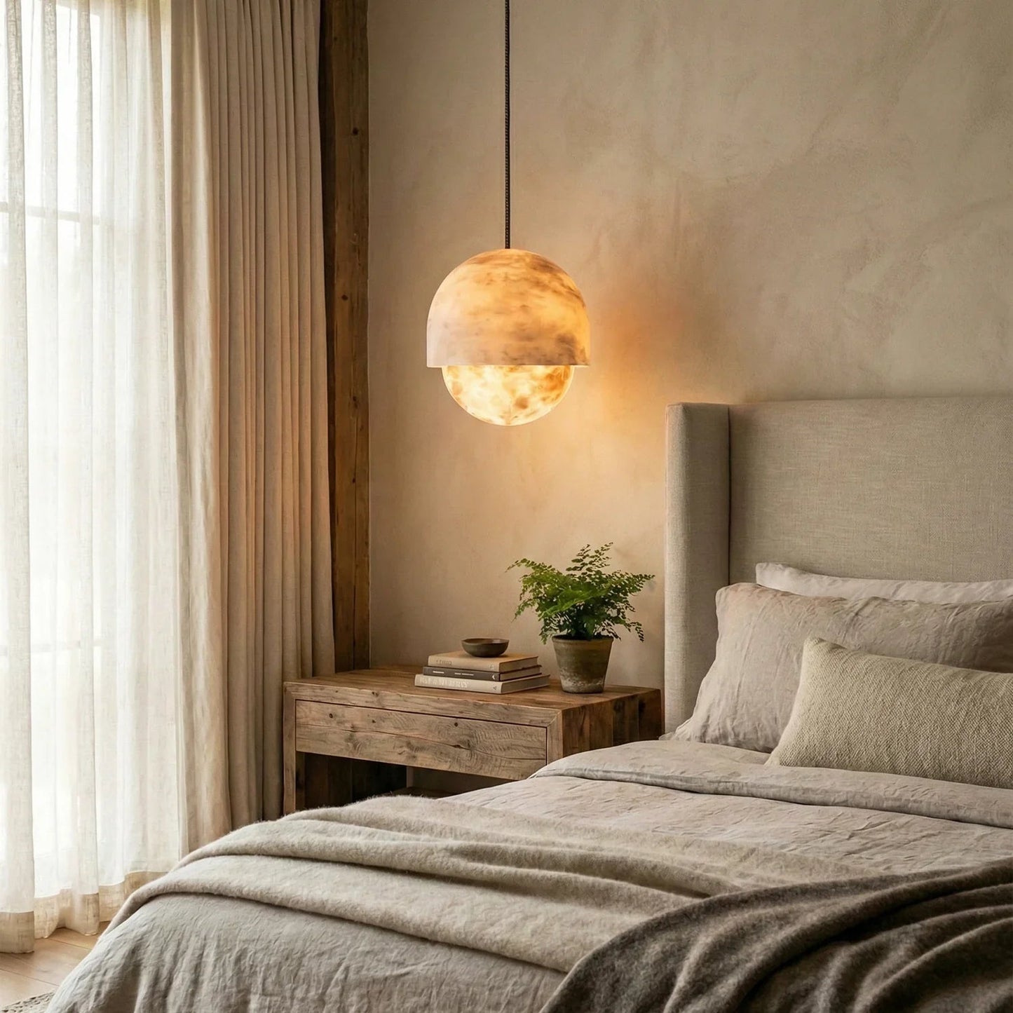 Semicircular Lunar Alabaster Pendant Light