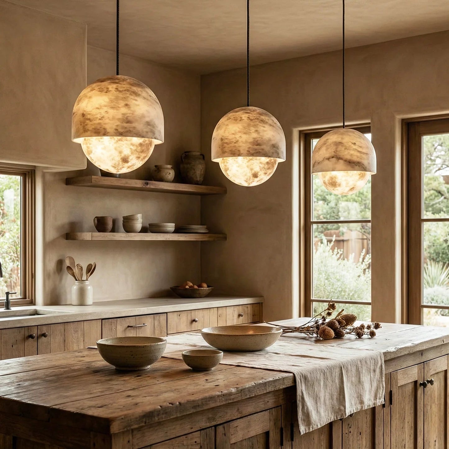 Semicircular Lunar Alabaster Pendant Light