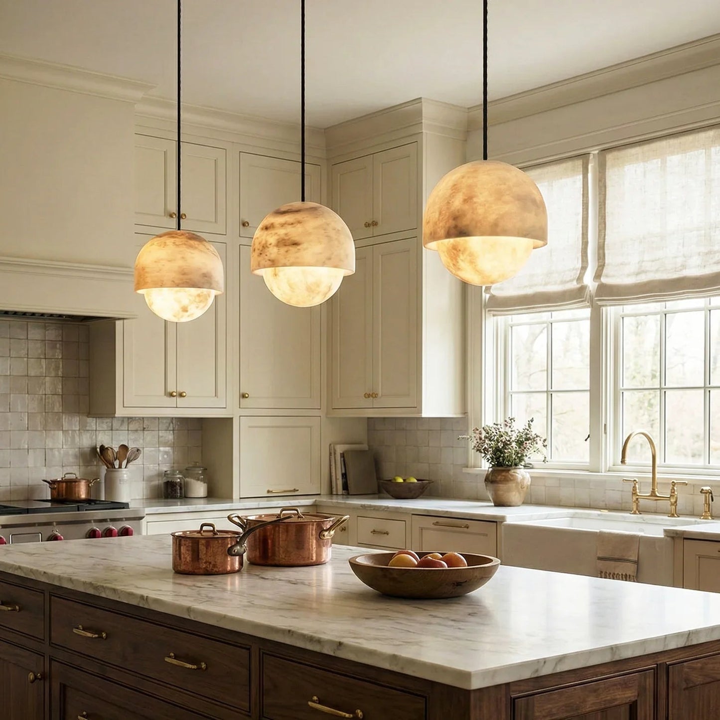 Semicircular Lunar Alabaster Pendant Light