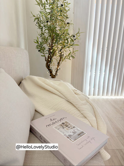 Angora and Wool | Ultra Soft Throw Blanket (solid, beige)