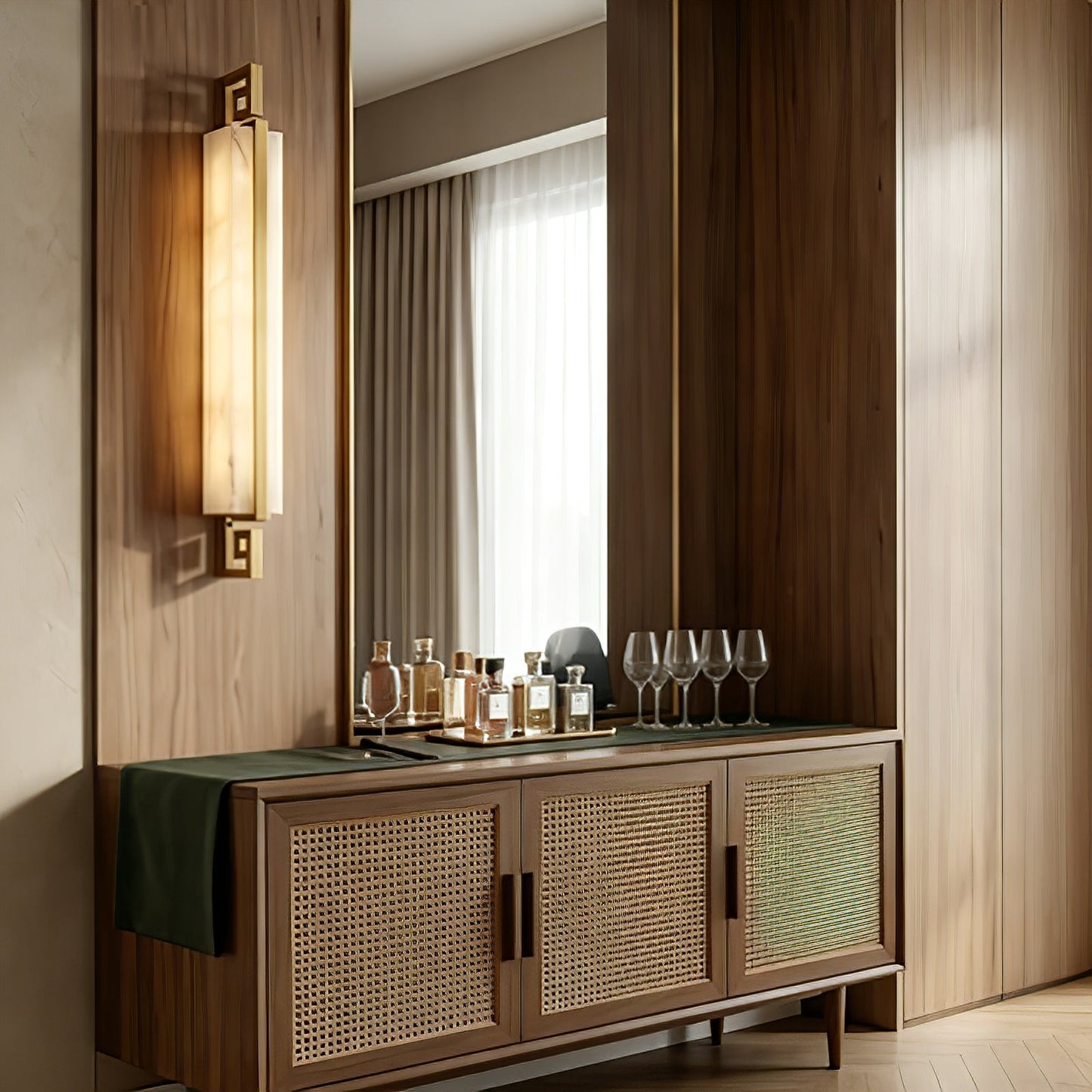 Sleek Alabaster Brass Wall Light