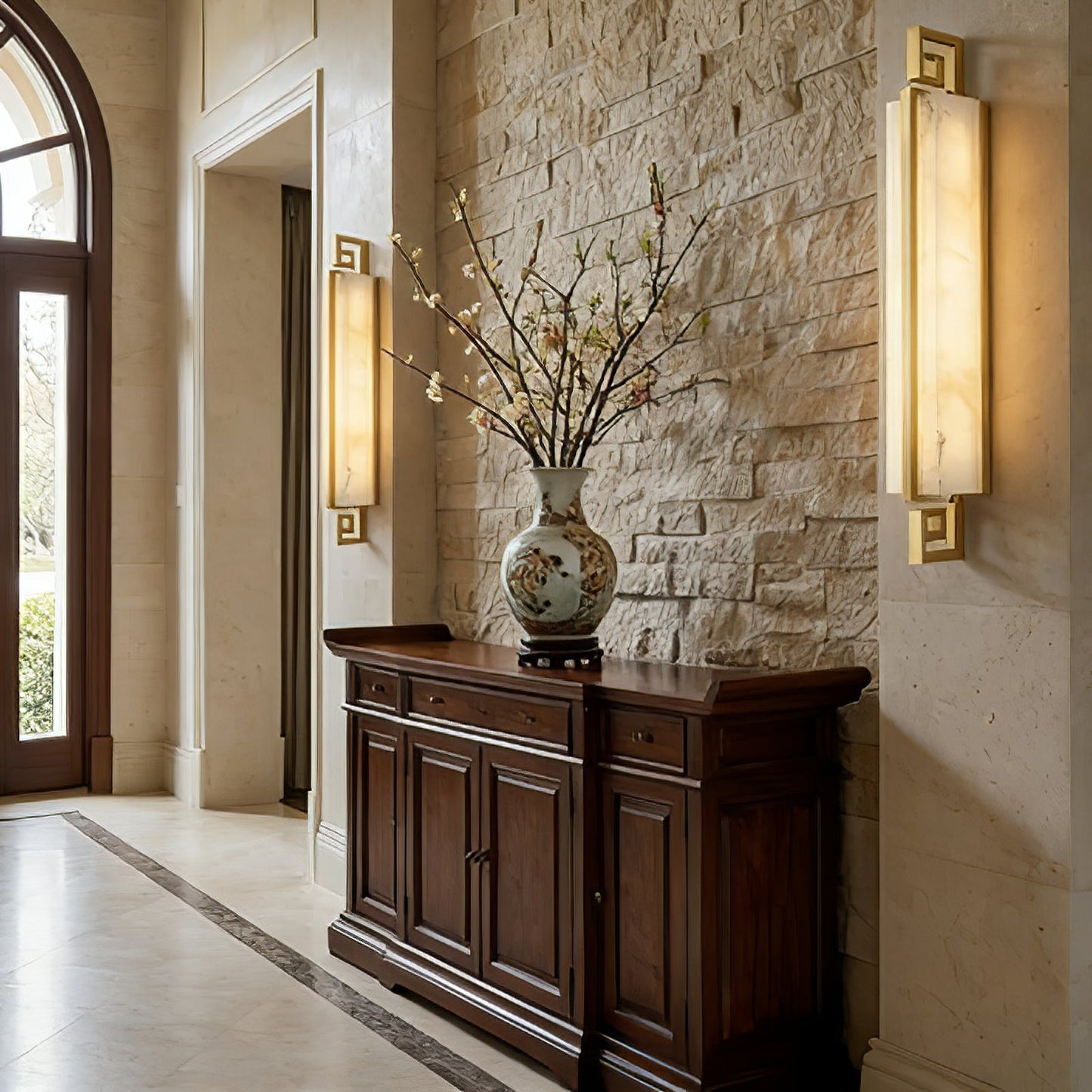 Sleek Alabaster Brass Wall Light