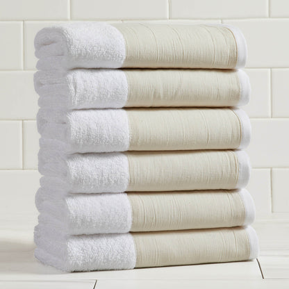 Cotton Linen-Like Border 6-Piece Towel Set - Priya Collection
