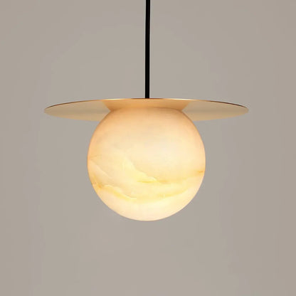Spherical Alabaster Borra Disc Pendant Light