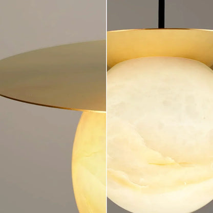 Spherical Alabaster Borra Disc Pendant Light