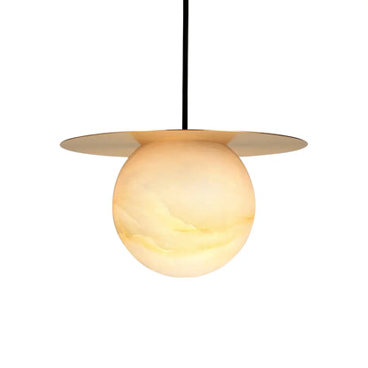 Spherical Alabaster Borra Disc Pendant Light