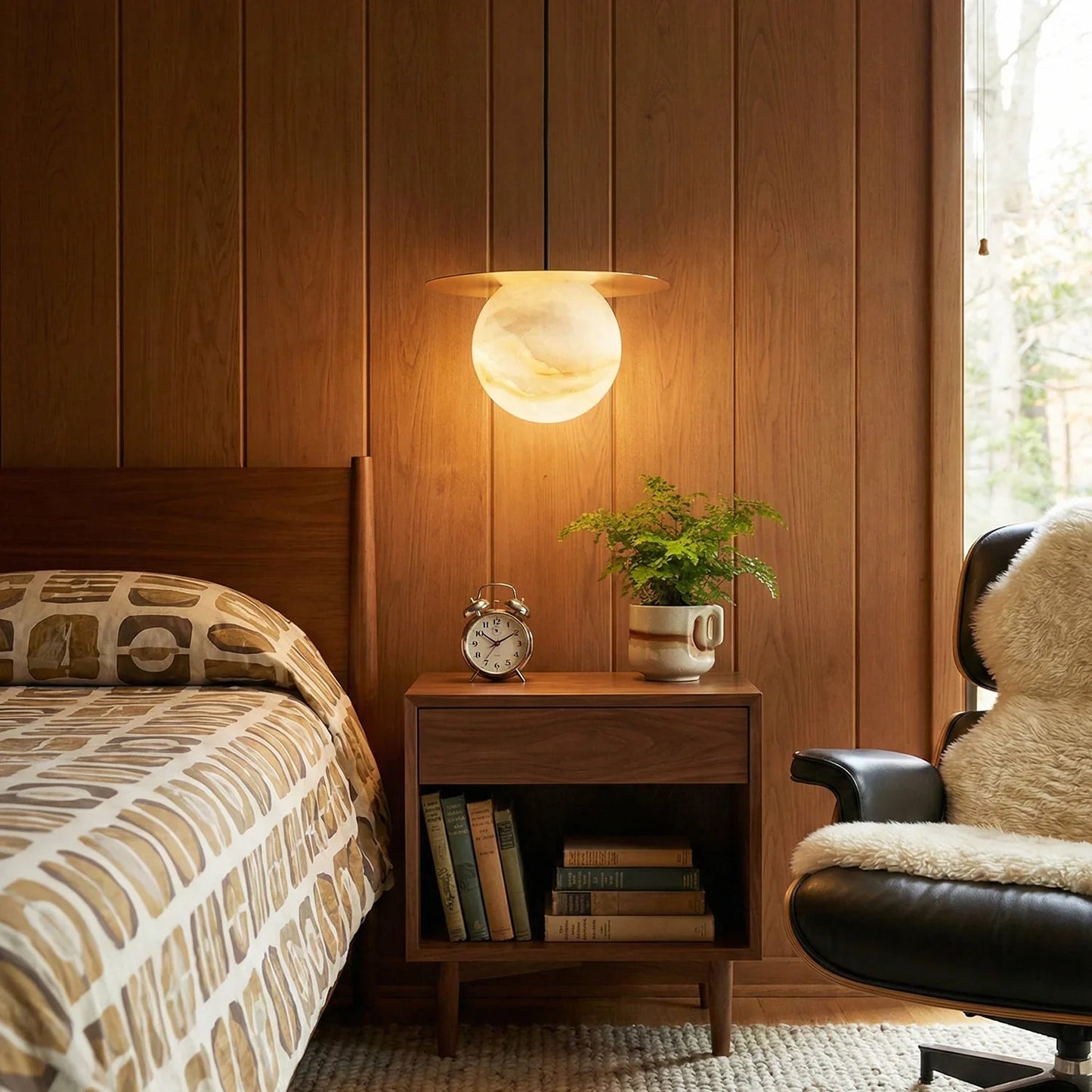 Spherical Alabaster Borra Disc Pendant Light