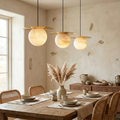 Spherical Alabaster Borra Disc Pendant Light