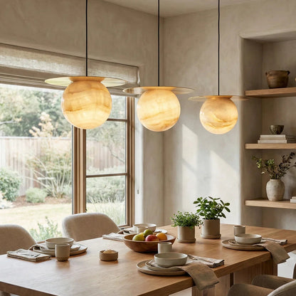 Spherical Alabaster Borra Disc Pendant Light