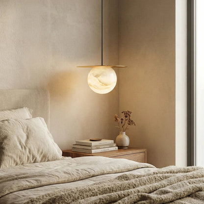Spherical Alabaster Borra Disc Pendant Light