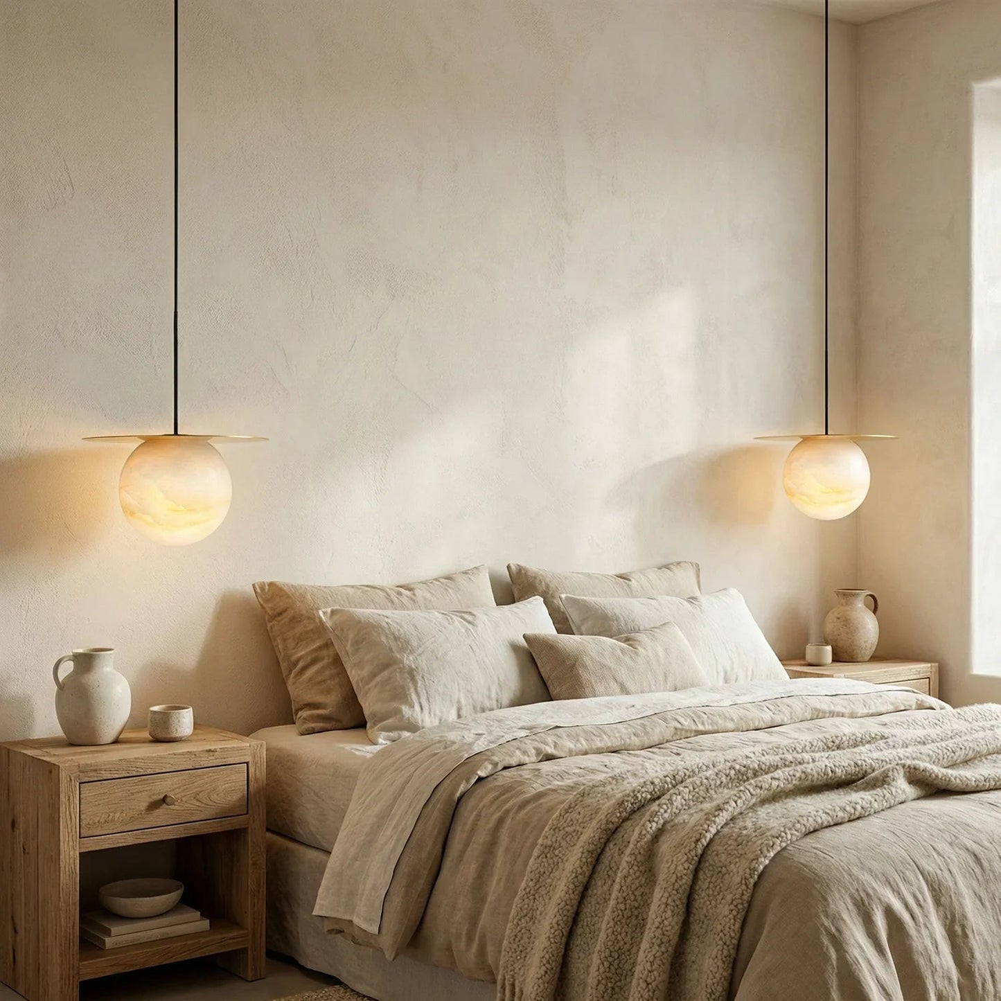 Spherical Alabaster Borra Disc Pendant Light