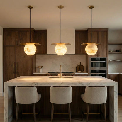 Spherical Alabaster Borra Disc Pendant Light