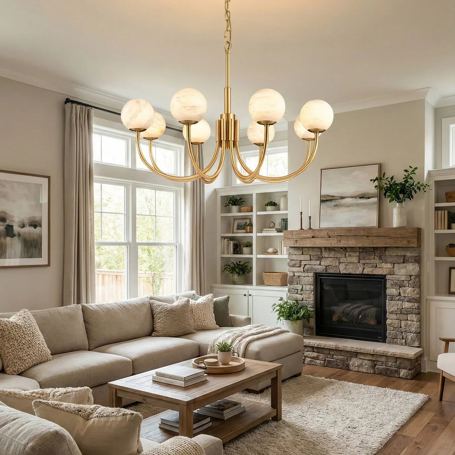 Spherical Alabaster Multi Head Chandelier