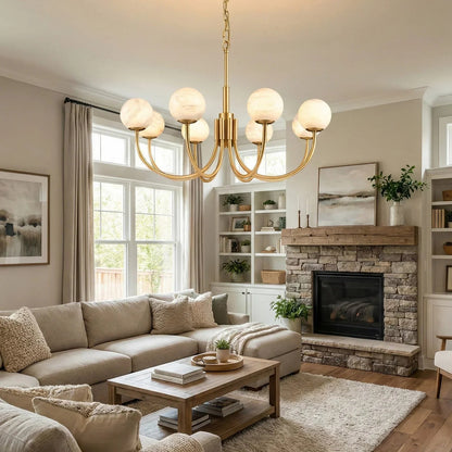 Spherical Alabaster Multi Head Chandelier