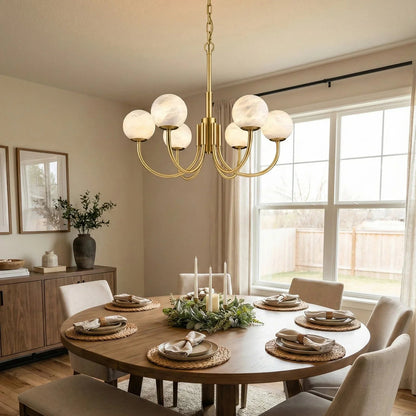 Spherical Alabaster Multi Head Chandelier