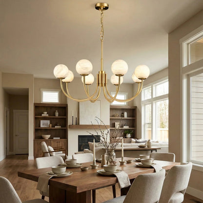 Spherical Alabaster Multi Head Chandelier