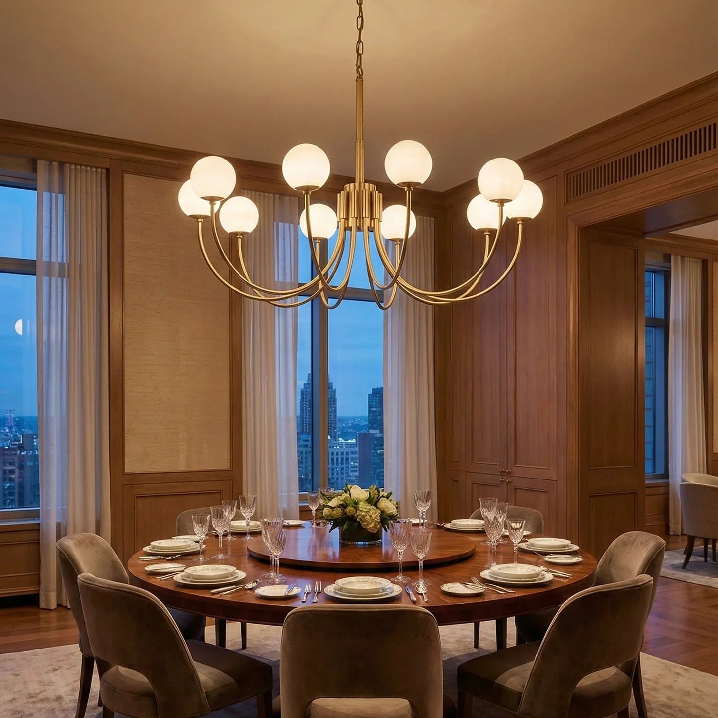 Spherical Alabaster Multi Head Chandelier