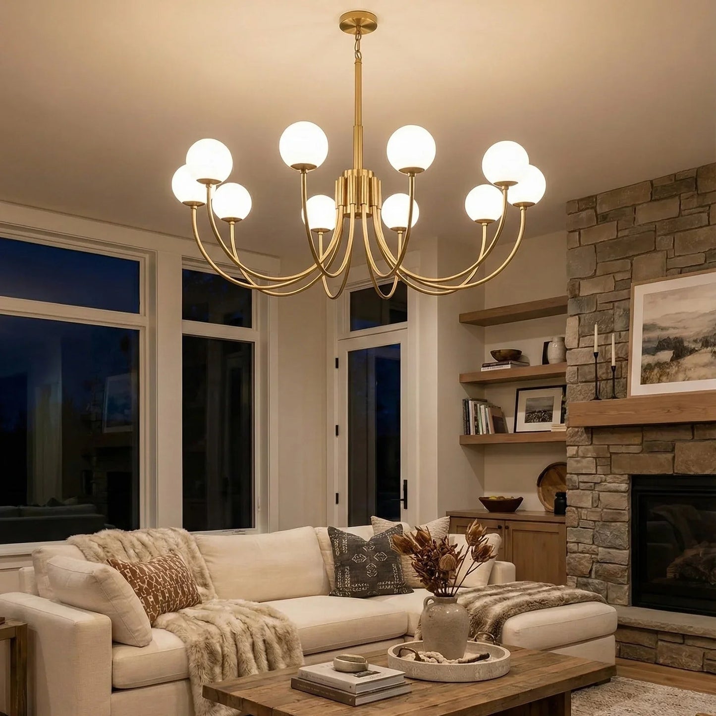Spherical Alabaster Multi Head Chandelier