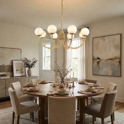 Spherical Alabaster Multi Head Chandelier