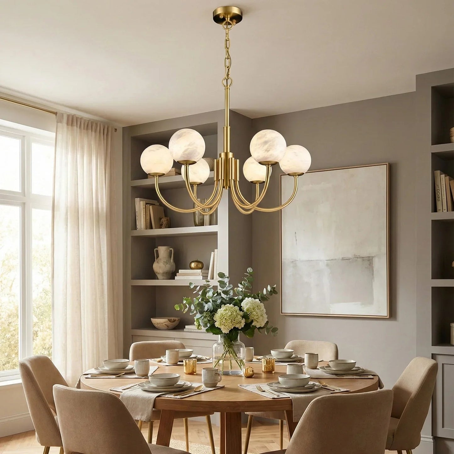 Spherical Alabaster Multi Head Chandelier