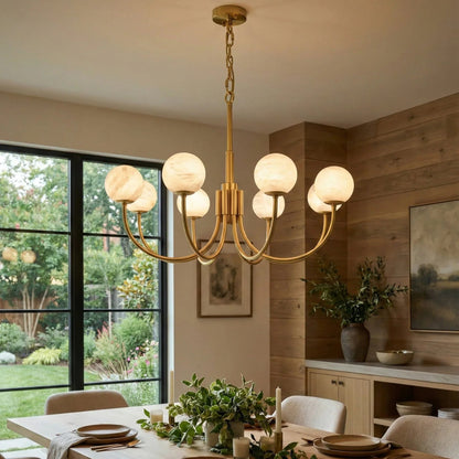 Spherical Alabaster Multi Head Chandelier