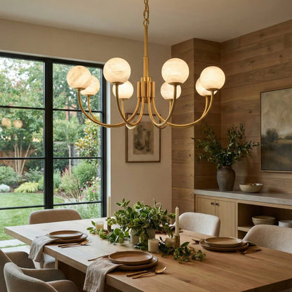 Spherical Alabaster Multi Head Chandelier