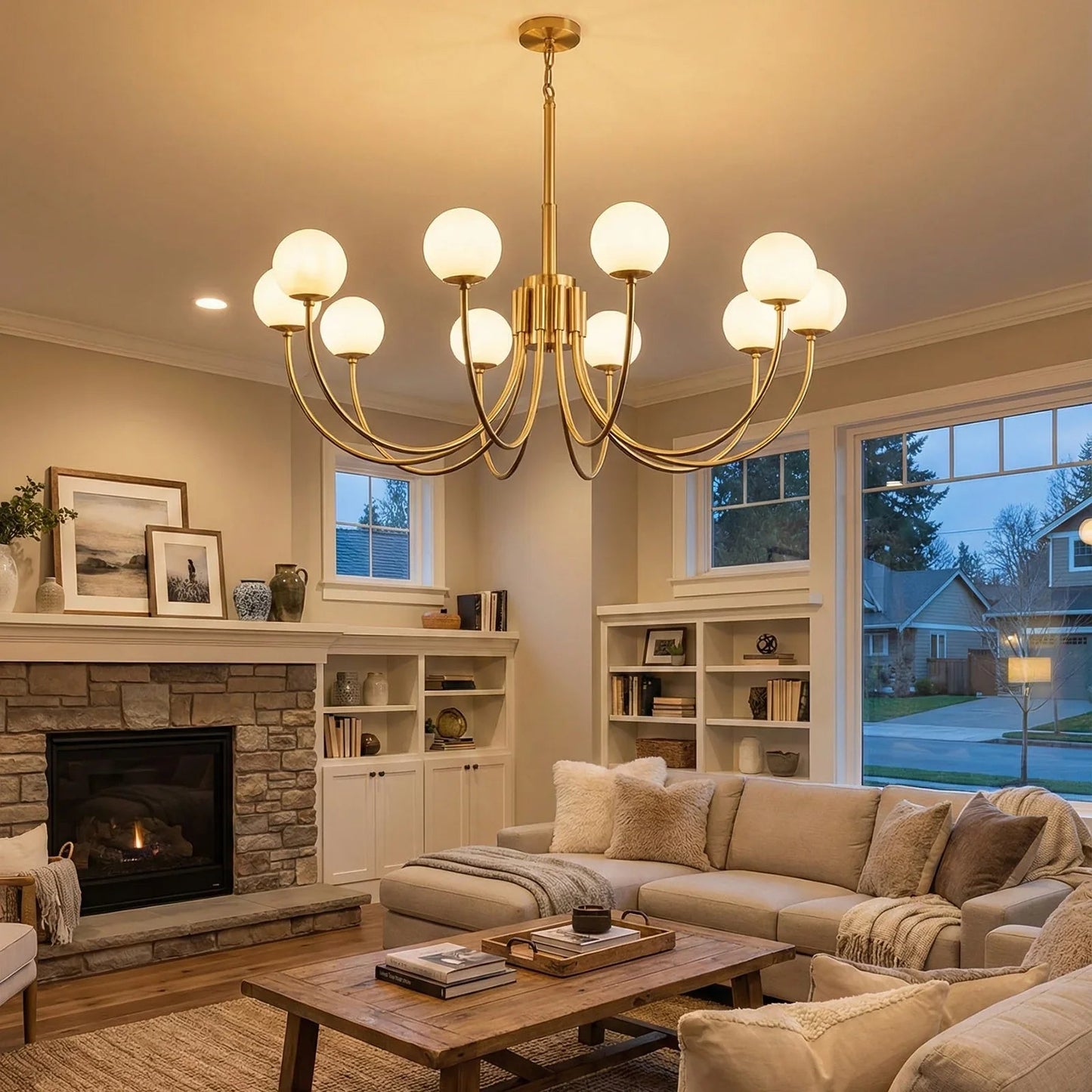 Spherical Alabaster Multi Head Chandelier