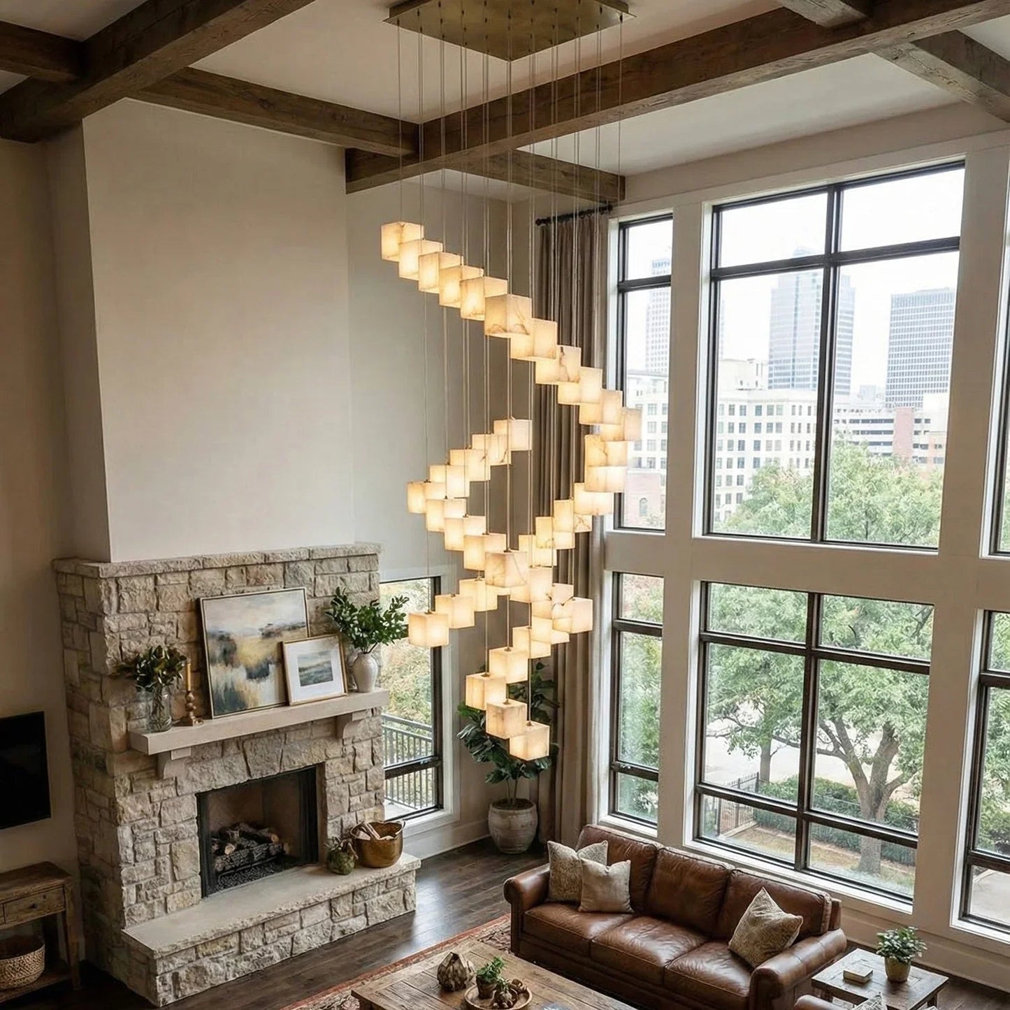 Square Alabaster Box Chandelier