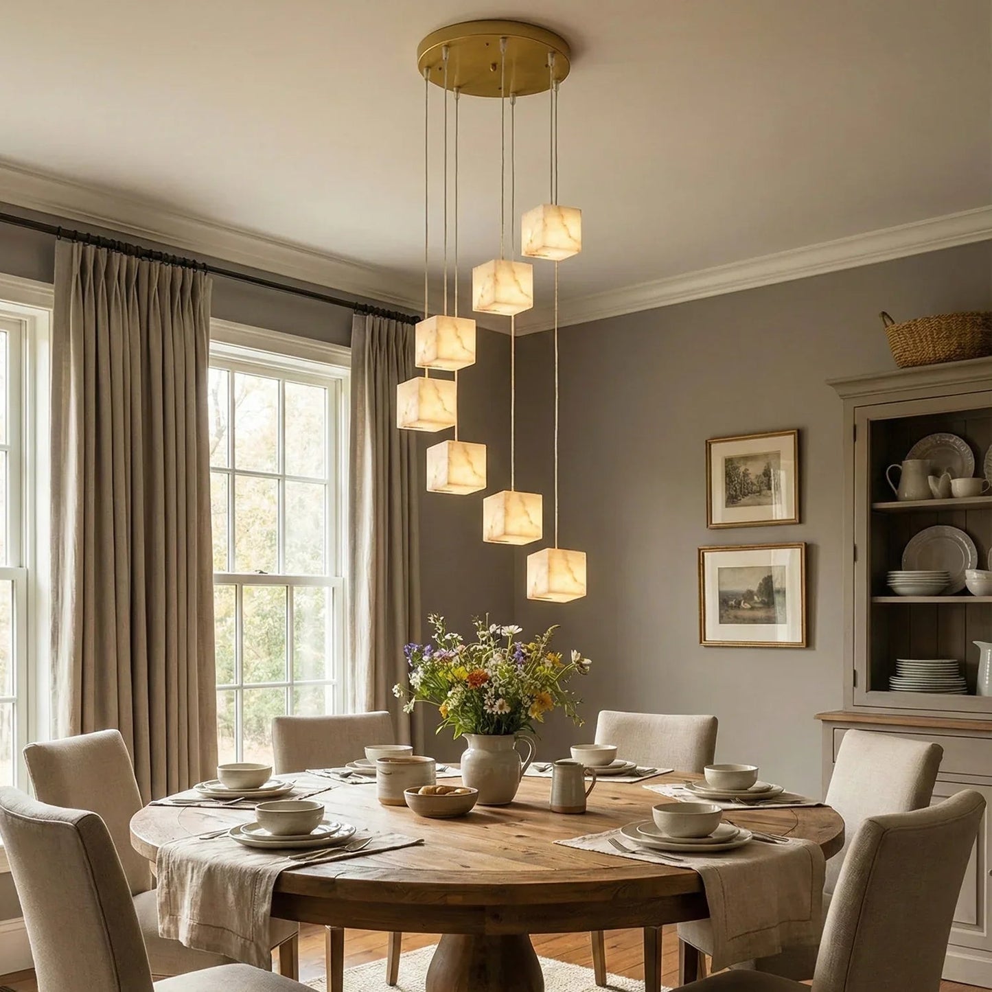 Square Alabaster Box Chandelier