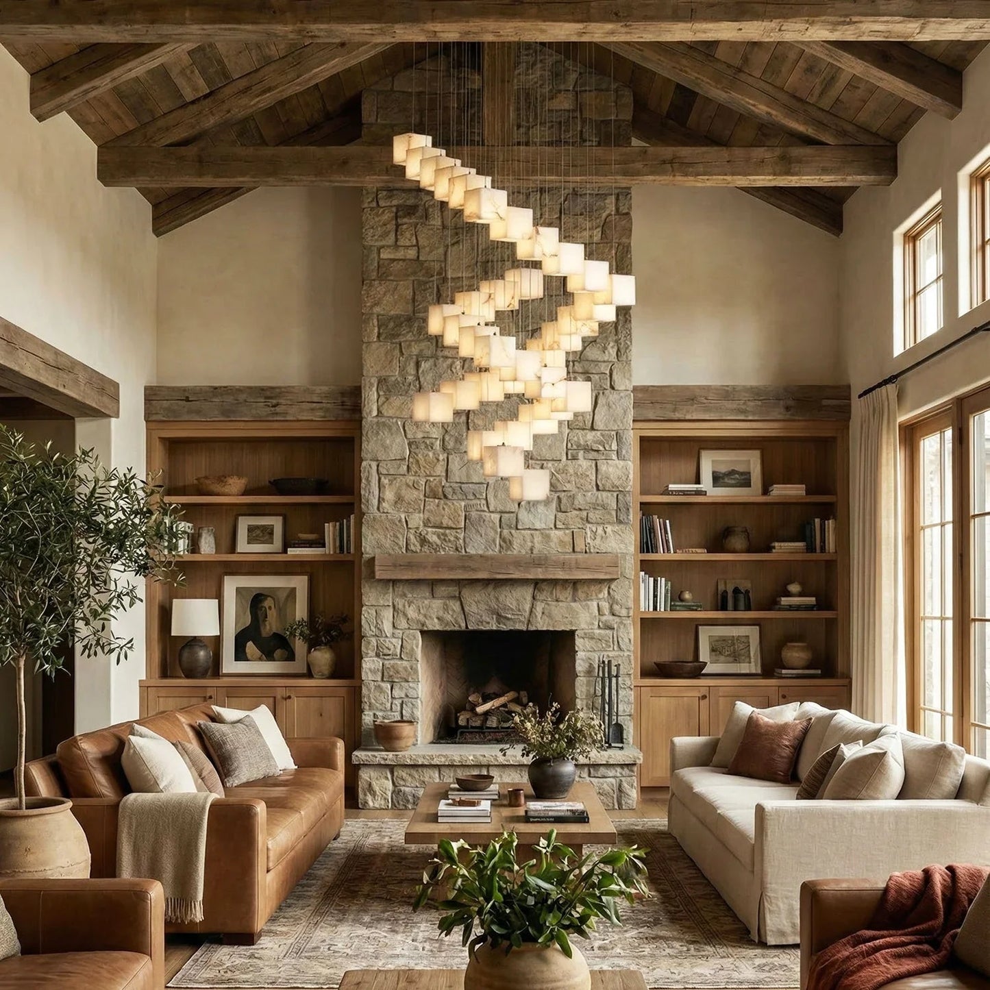 Square Alabaster Box Chandelier