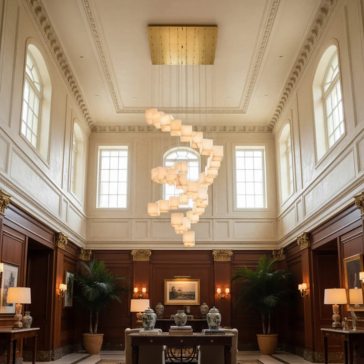 Square Alabaster Box Chandelier