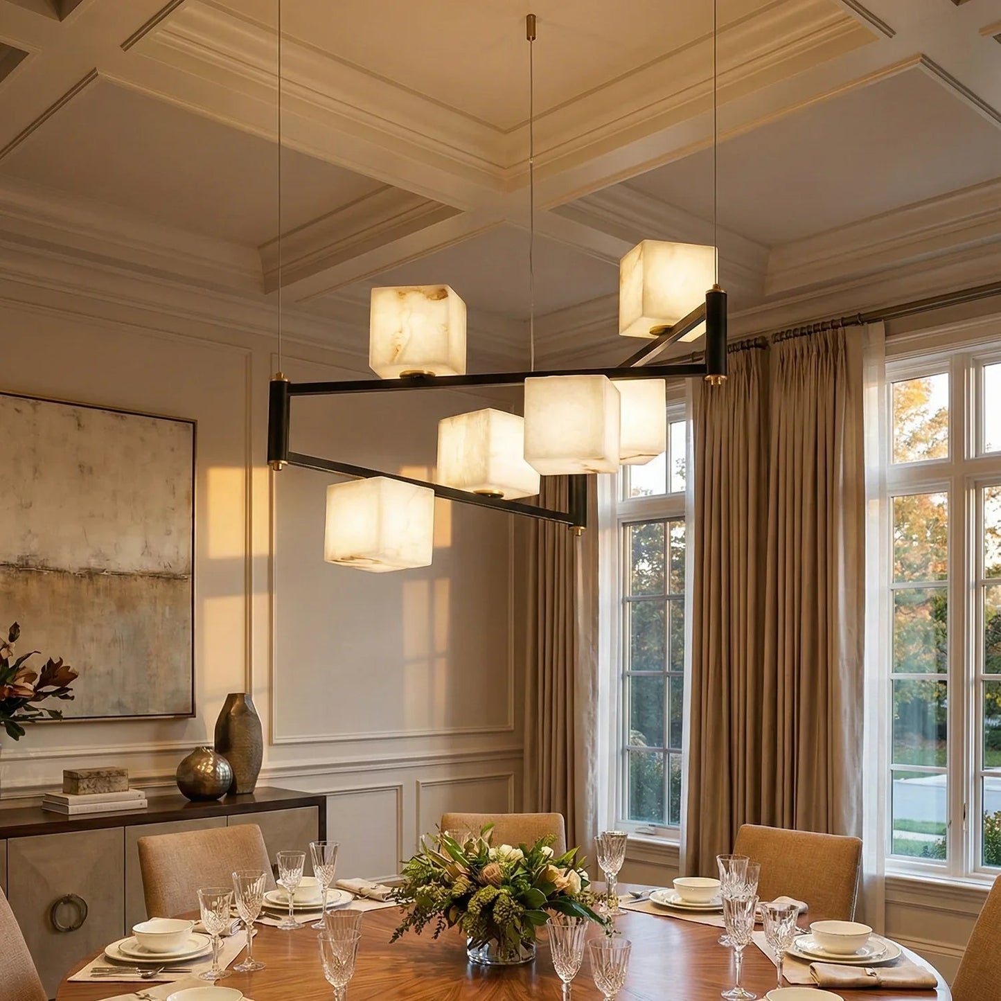 Square Alabaster Box Chandelier