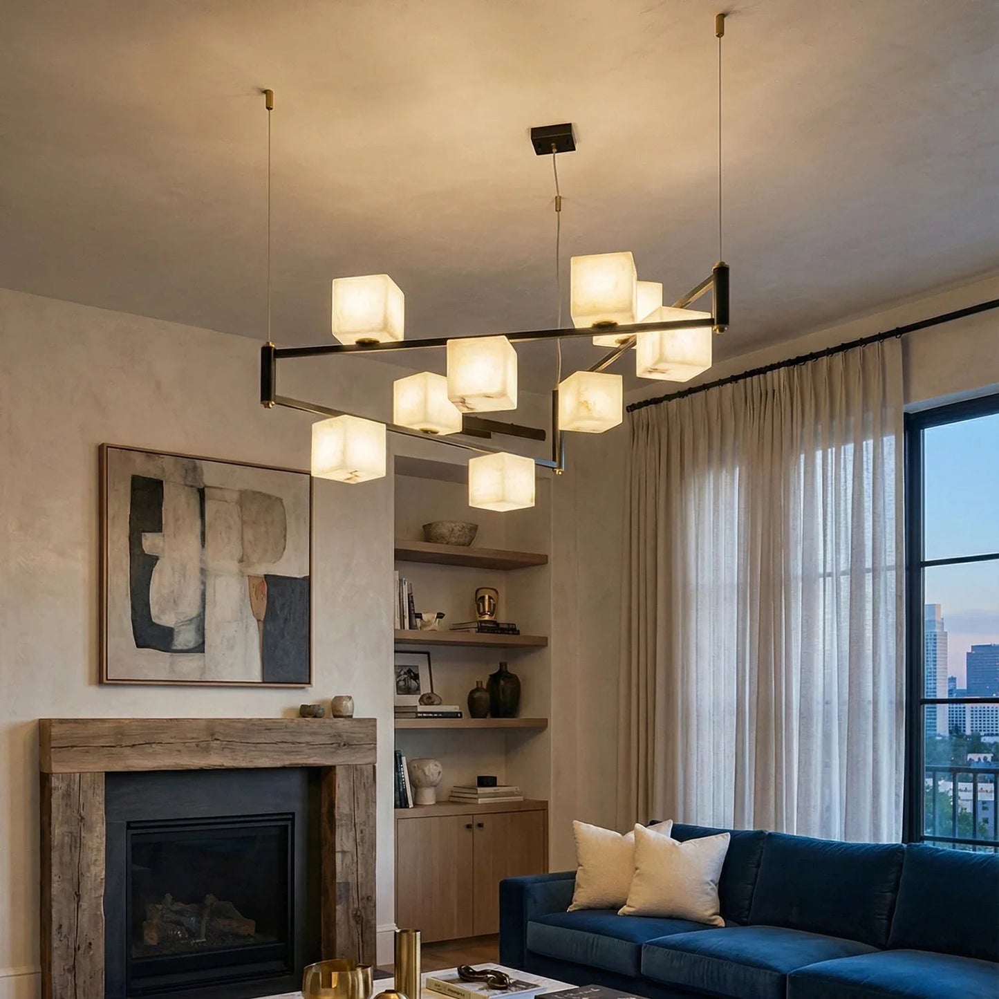 Square Alabaster Box Chandelier